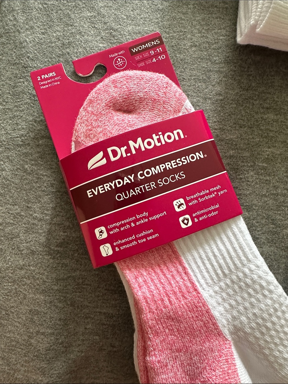 Women's Everyday Compression Quarter Socks - Mint & Pink Accents - Picture 2 of 5